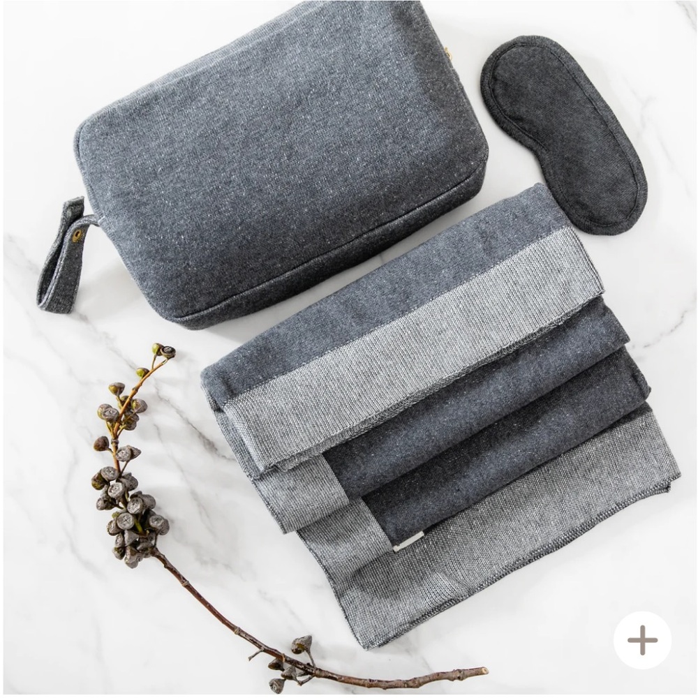 Pink Lemonade Reversible Solid Dark Grey/Ivory Travel Blanket with Eye-mask Set